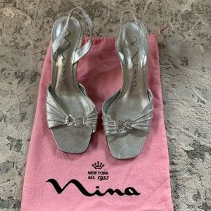 Nina Silver Open Toed Heels